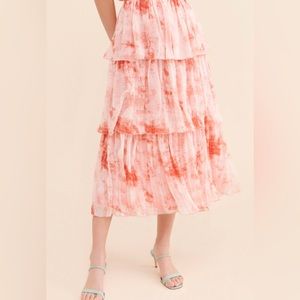 New! LaVen Coral Tie dye Tiered Ruffled Skirt Size Large